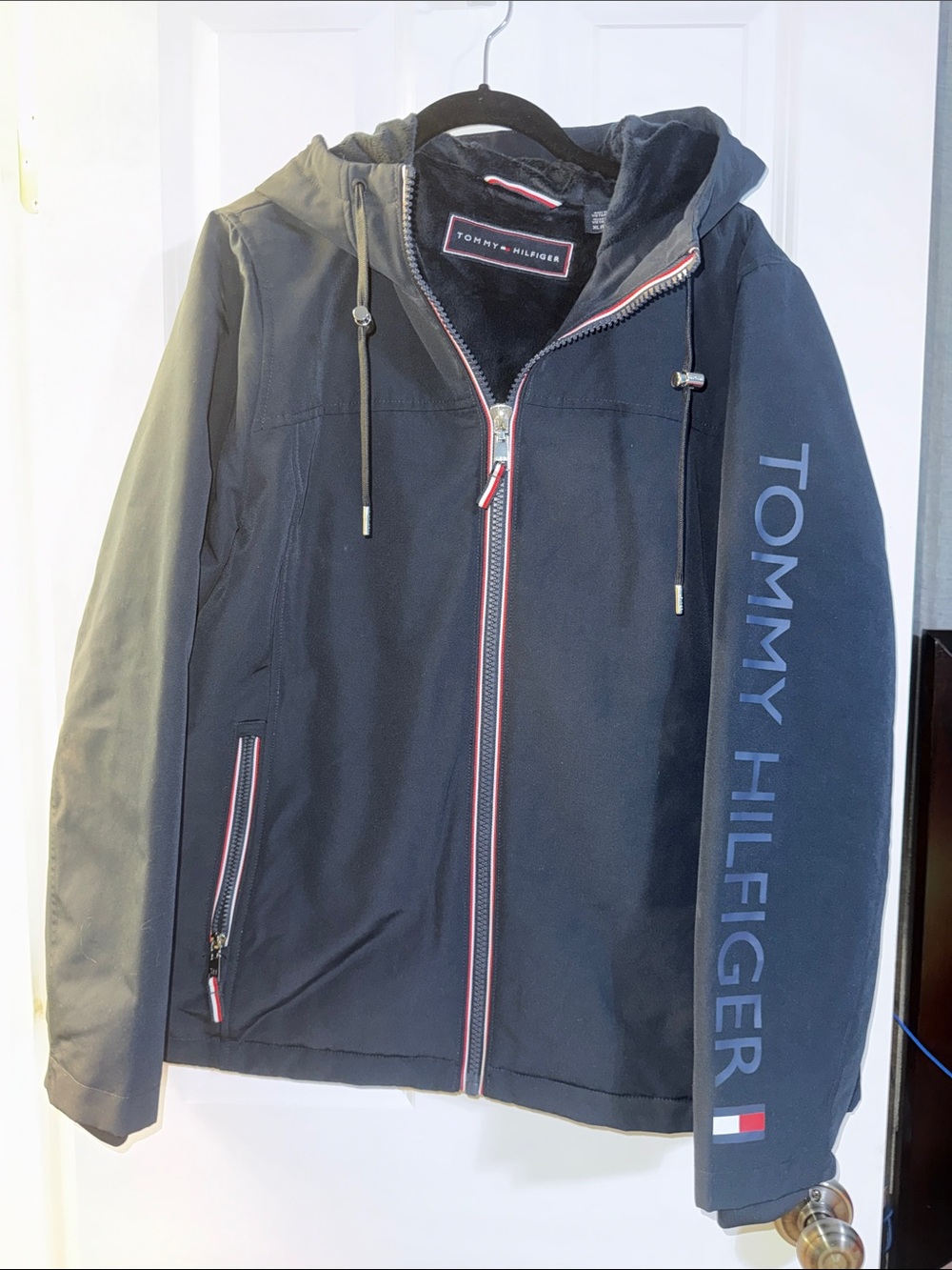 Tommy Hilfiger Dark Navy Hooded Zip Jacket with Sleeve Logo